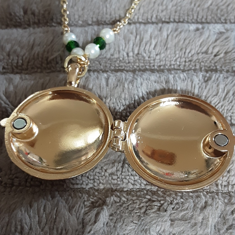 Handmade Locket Necklace Vintage Style Rhinestones 21" Long Chain - Picture 5 of 7